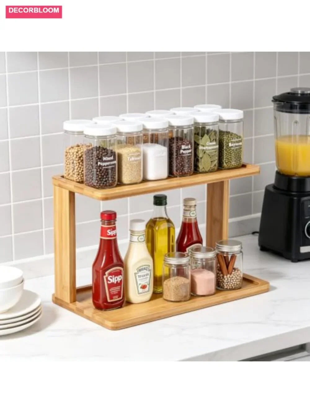 2-Tier Bamboo Countertop Coffee Station Organizer with Coffee Pod Holder
